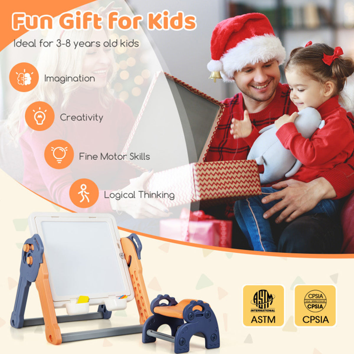 6-in-1 Folding Kids Art Easel with Building Block Tabletop - image 8