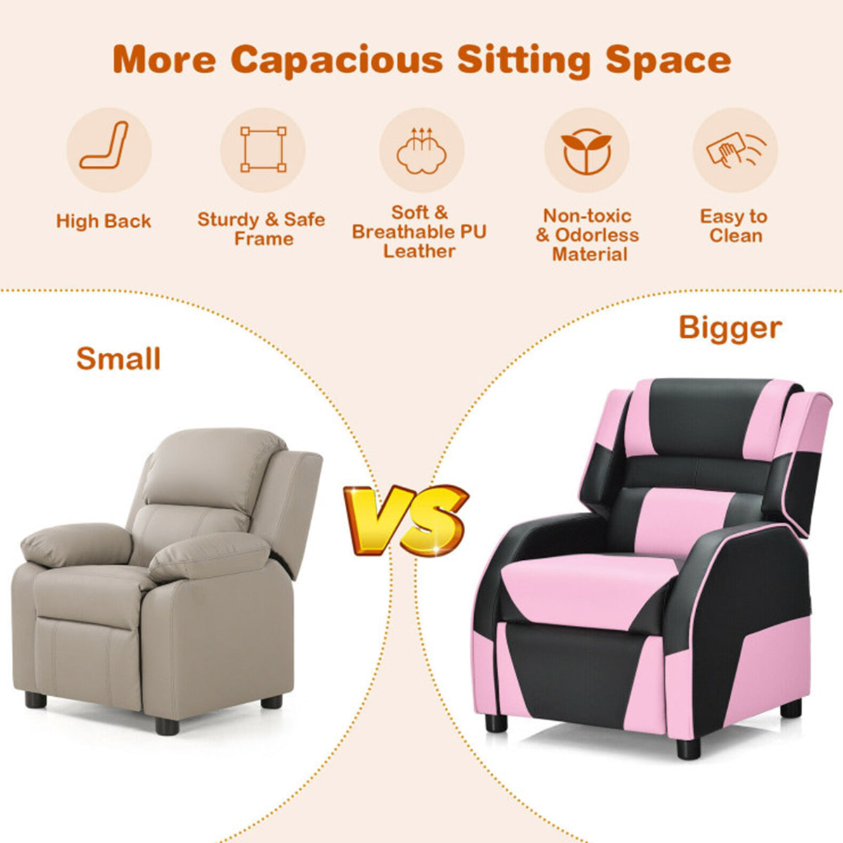 Kids Gaming Sofa Recliner with Headrest and Footrest - image 4