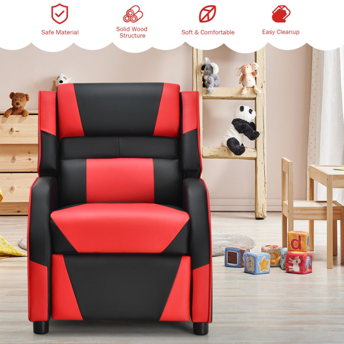 Kids Gaming Sofa Recliner with Headrest and Footrest - image 34