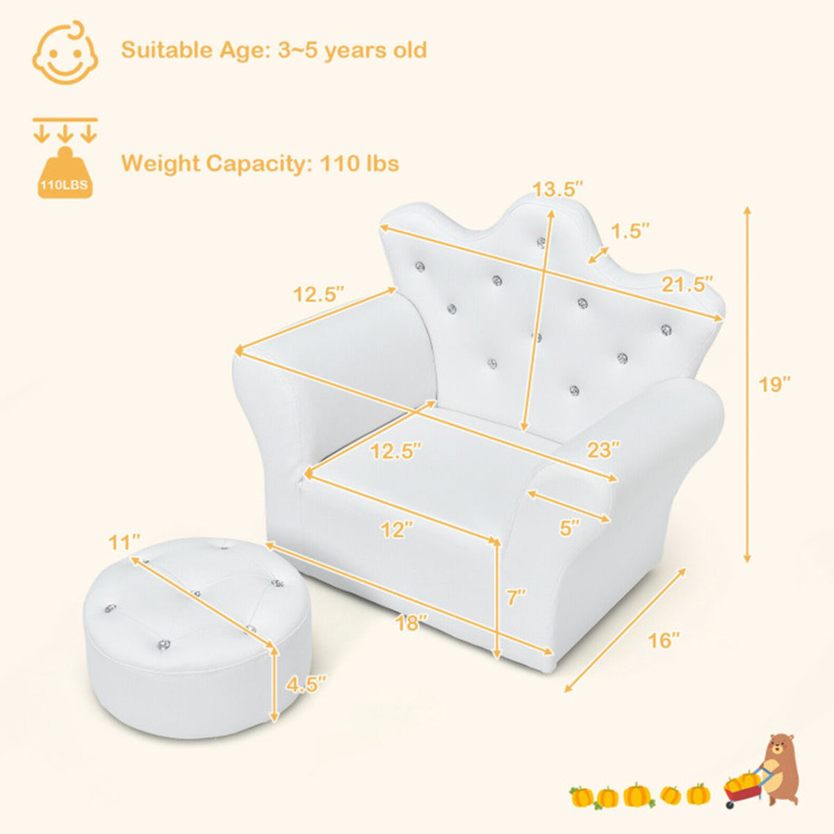 Kids Princess Sofa with Ottoman - image 19