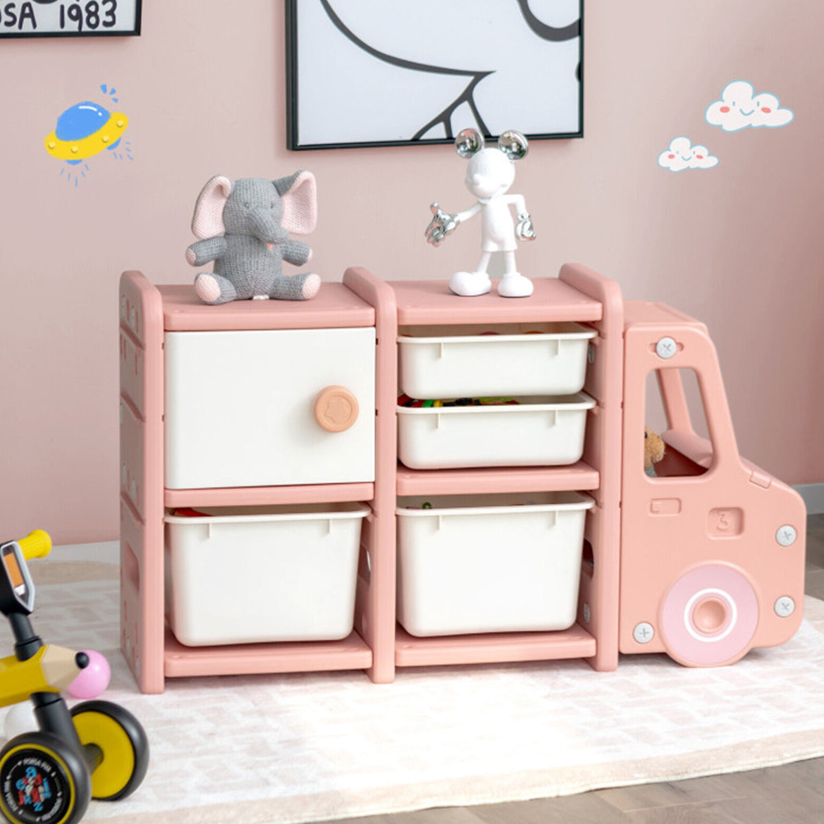 Kids Truck Storage Organizer with Plastic Bins
