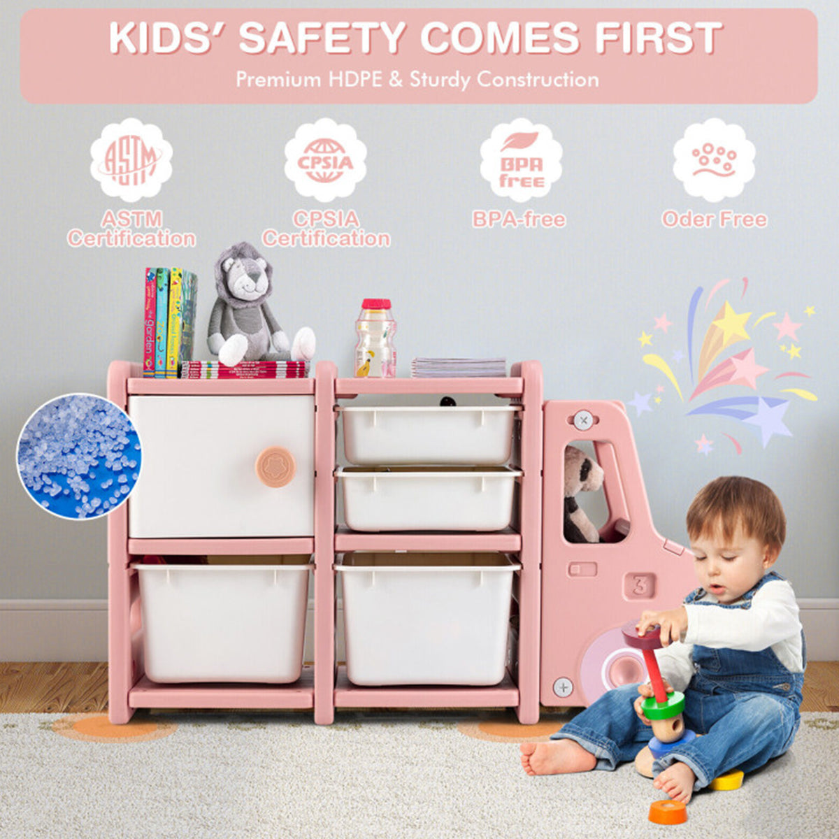 Kids Truck Storage Organizer with Plastic Bins - image 3