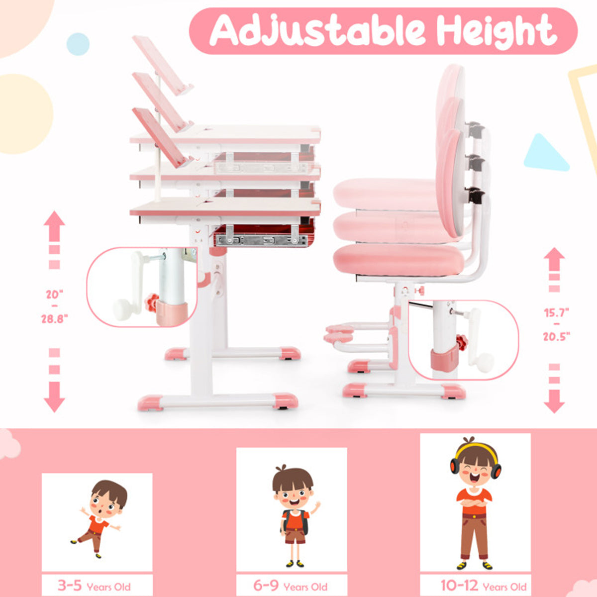 Height-Adjustable Kids Desk and Chair Set - image 19