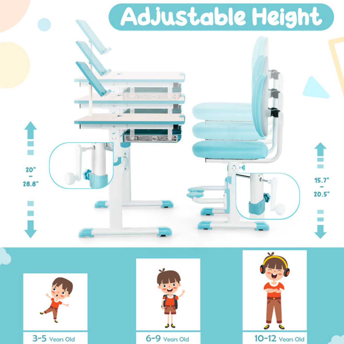 Height-Adjustable Kids Desk and Chair Set - image 10