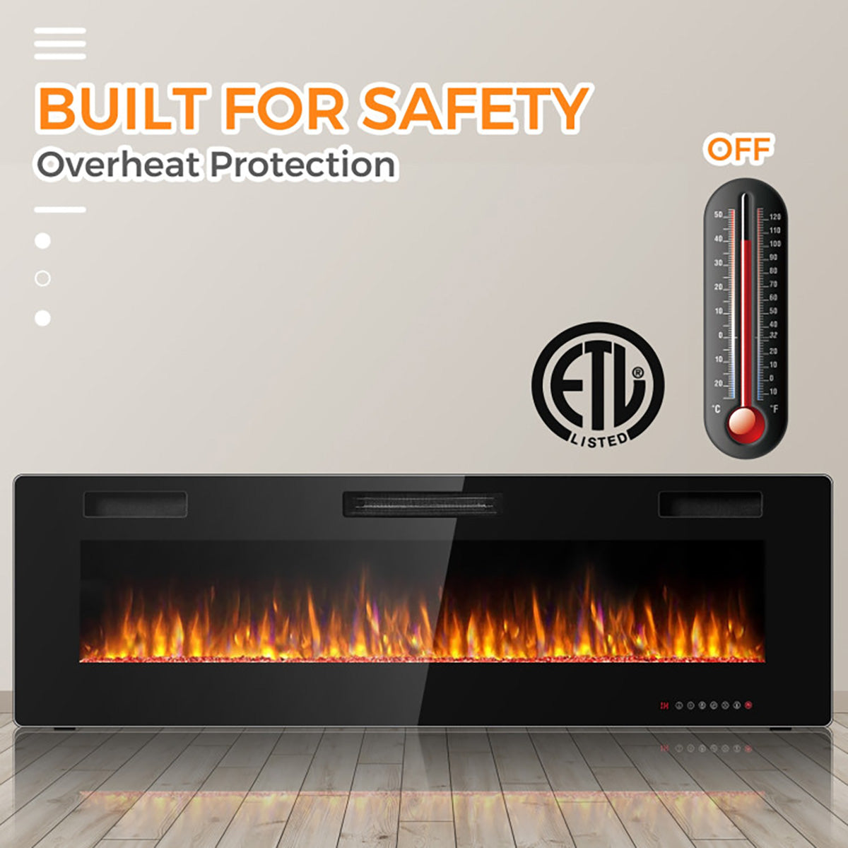 60'' Ultra-Thin Recessed/Wall-Mounted Electric Fireplace - image 6
