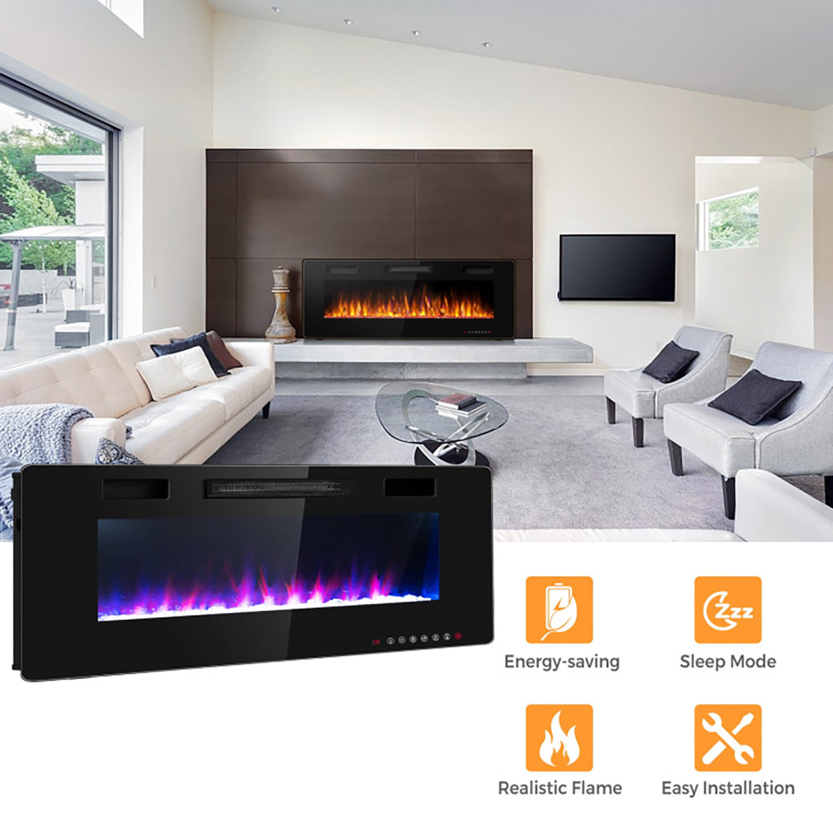 60'' Ultra-Thin Recessed/Wall-Mounted Electric Fireplace - image 7