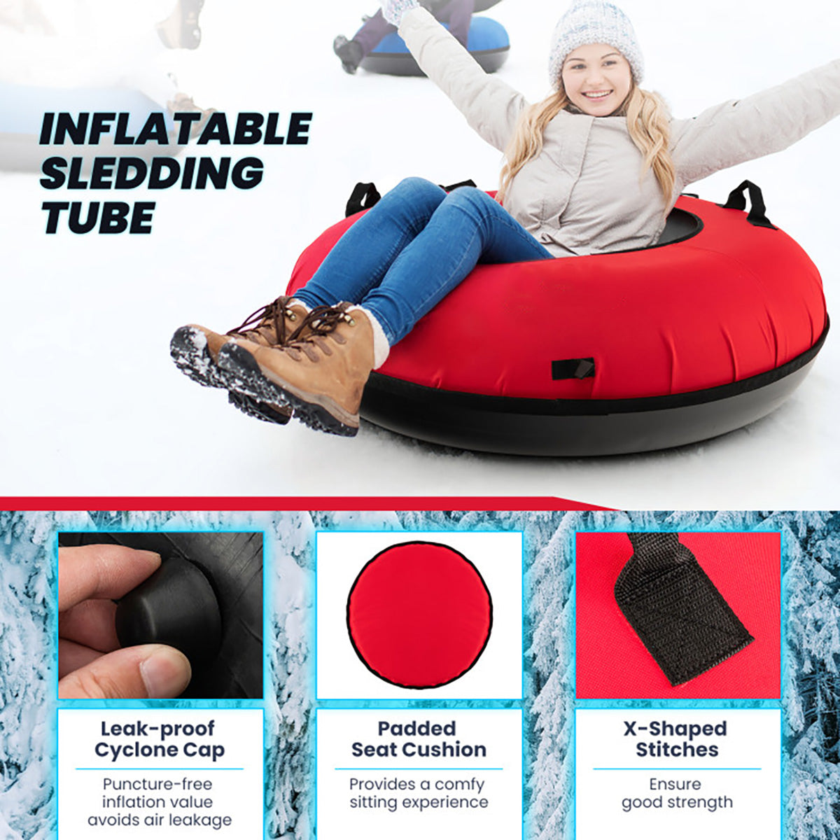 40'' Heavy-Duty Inflatable Snow Sled with Tow Strap - image 4