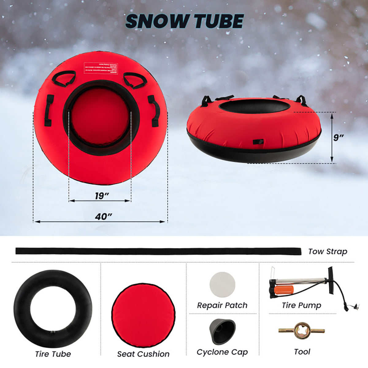 40'' Heavy-Duty Inflatable Snow Sled with Tow Strap - image 10