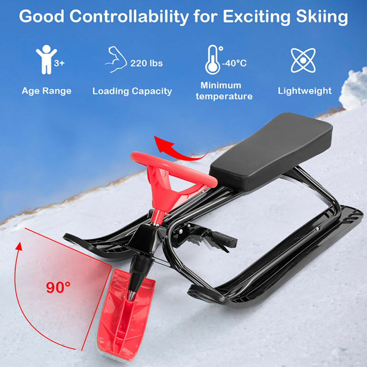 Kids Snow Sand Grass Sled with Steering Wheel and Brakes - image 4