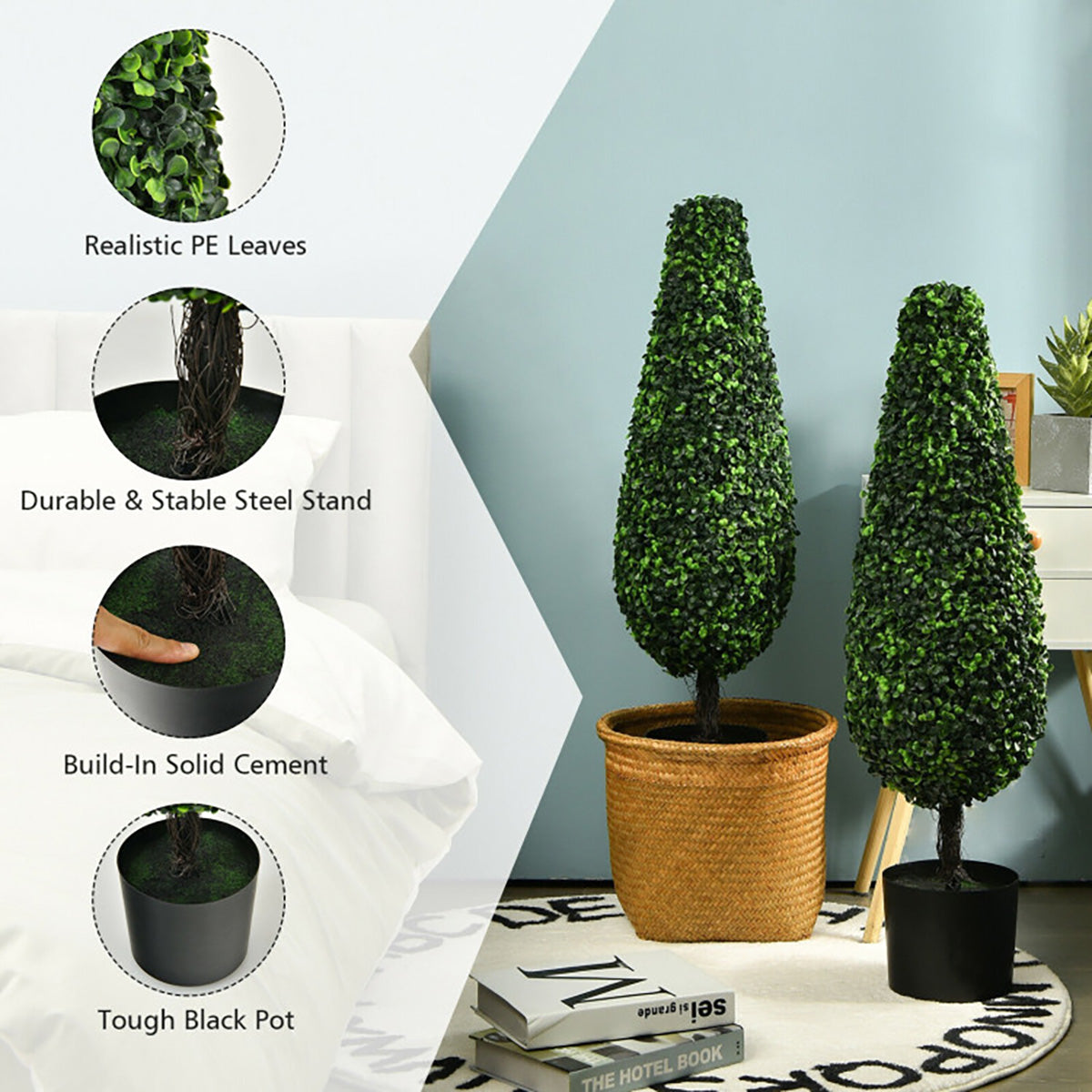 3' Artificial Boxwood Tower Topiary Trees (Set of 2) - image 4