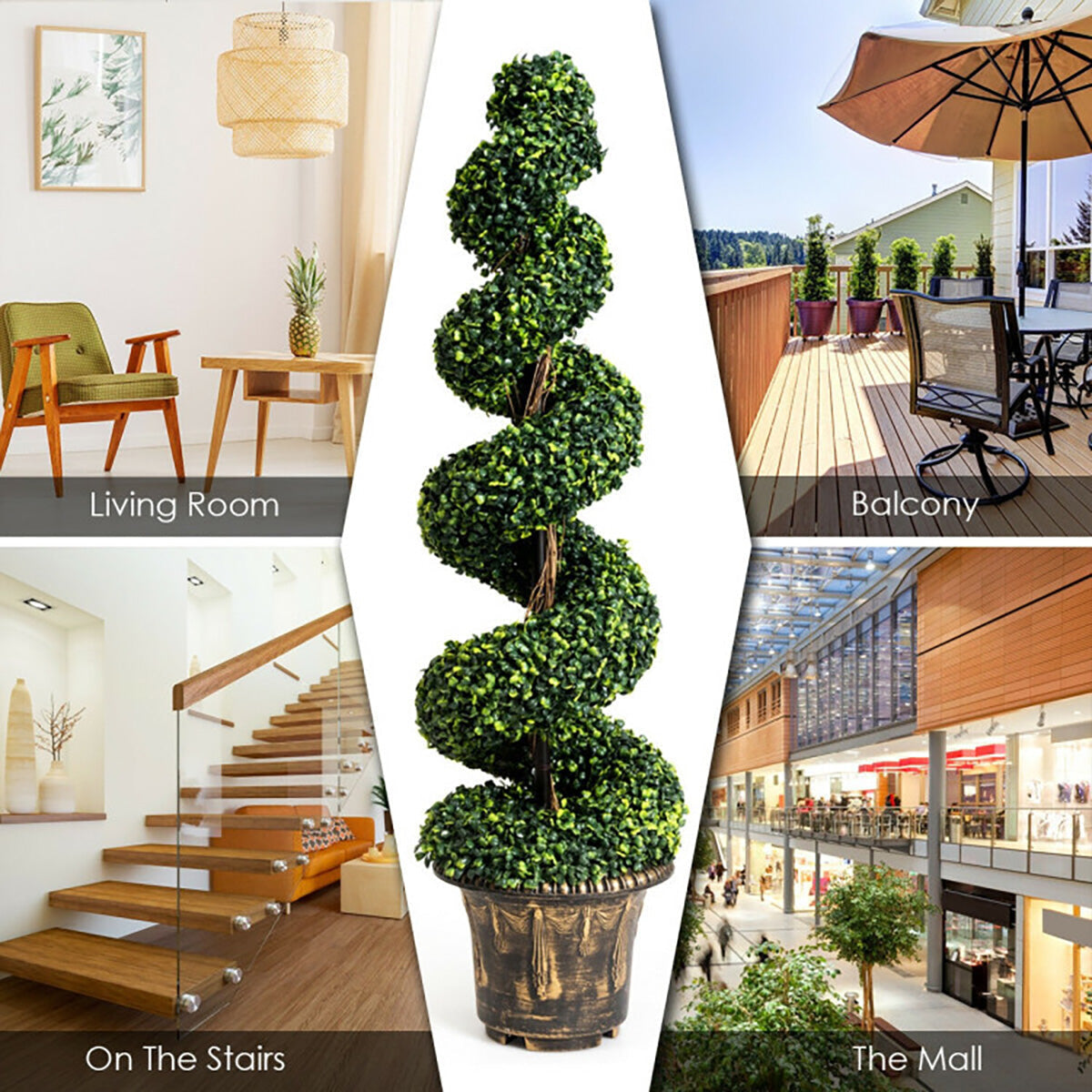 4' Artificial Boxwood Spiral Topiary Trees (Set of 2) - image 2