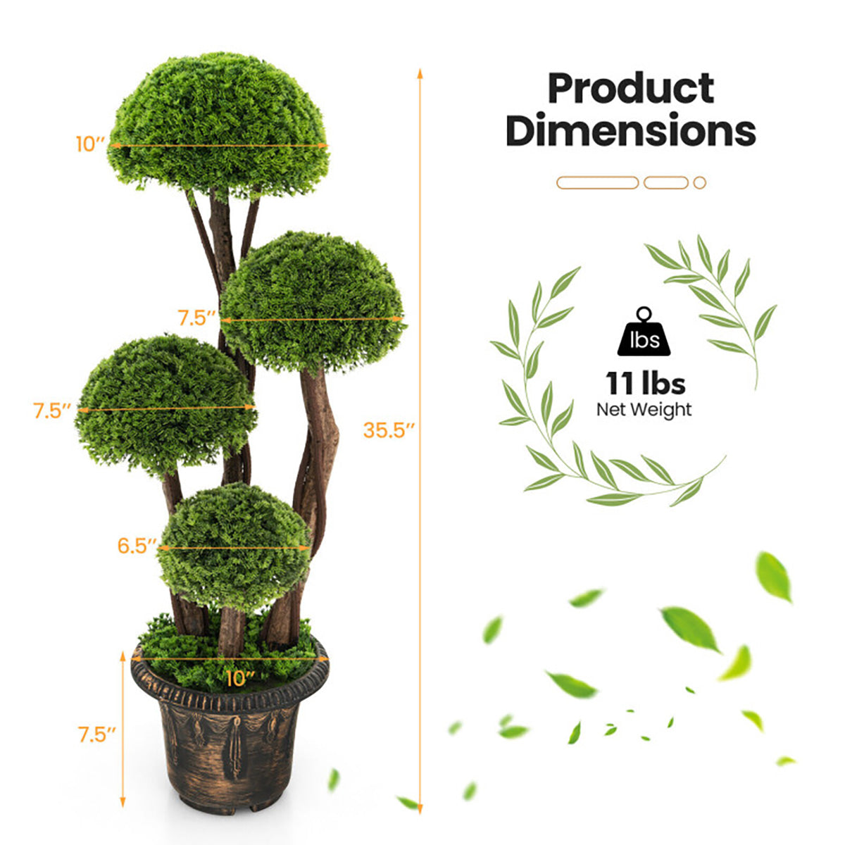 3' Artificial Cedar Topiary Tree with Rattan Trunk - image 9
