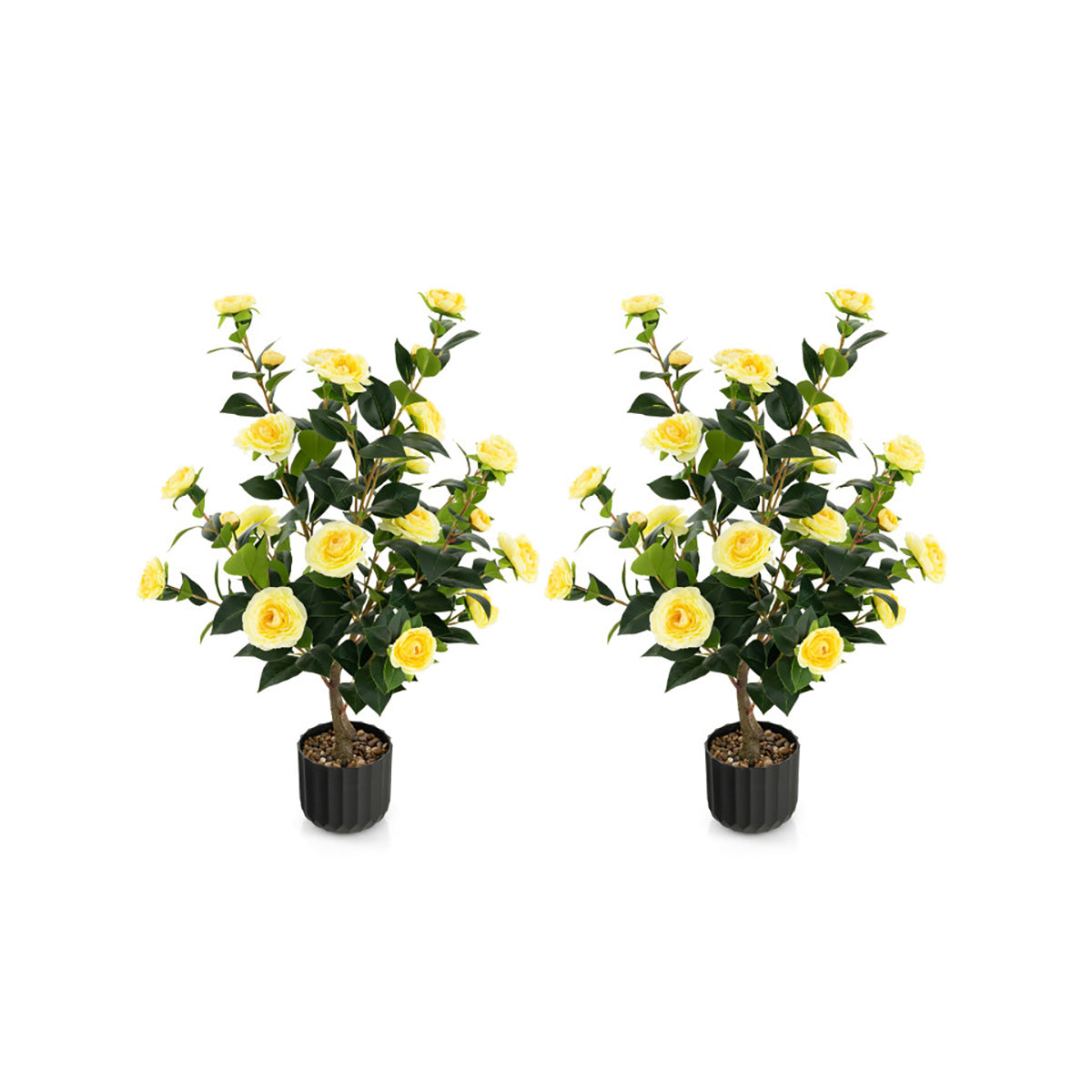 38'' Artificial Camellia Flower Trees with Cement Pot (Set of 2) - image 6