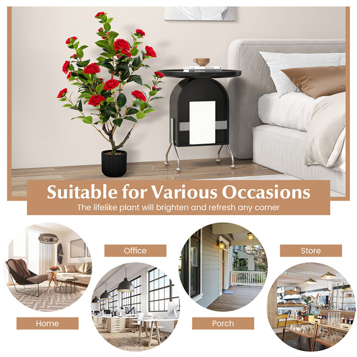 38'' Artificial Camellia Flower Trees with Cement Pot (Set of 2) - image 23