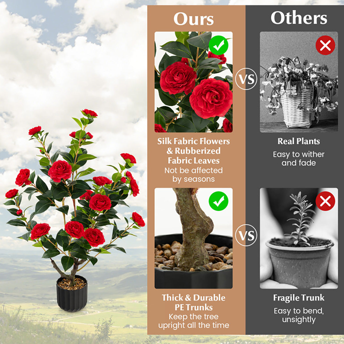 38'' Artificial Camellia Flower Trees with Cement Pot (Set of 2) - image 22