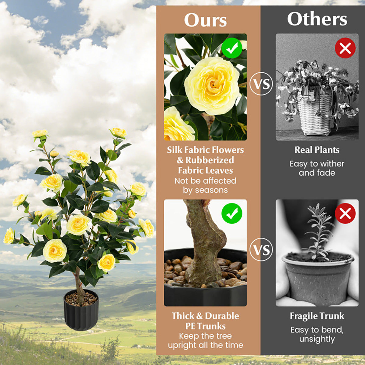 38'' Artificial Camellia Flower Trees with Cement Pot (Set of 2) - image 5