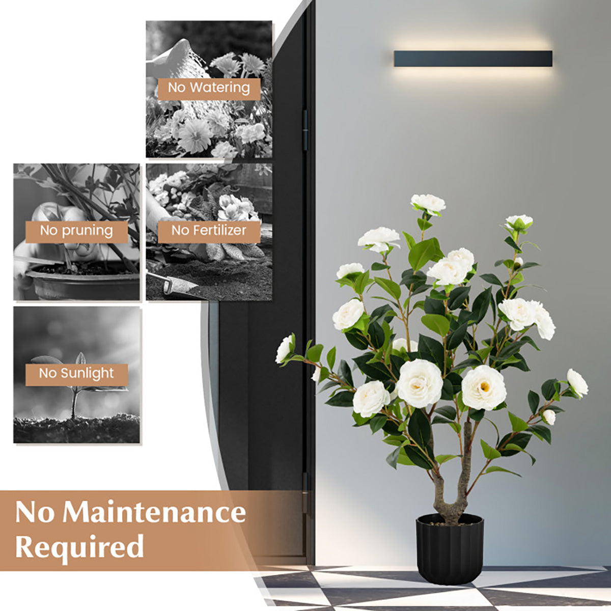 38'' Artificial Camellia Flower Trees with Cement Pot (Set of 2) - image 13