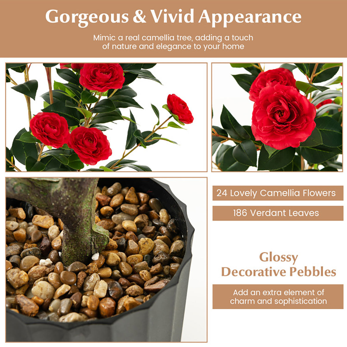38'' Artificial Camellia Flower Trees with Cement Pot (Set of 2) - image 26