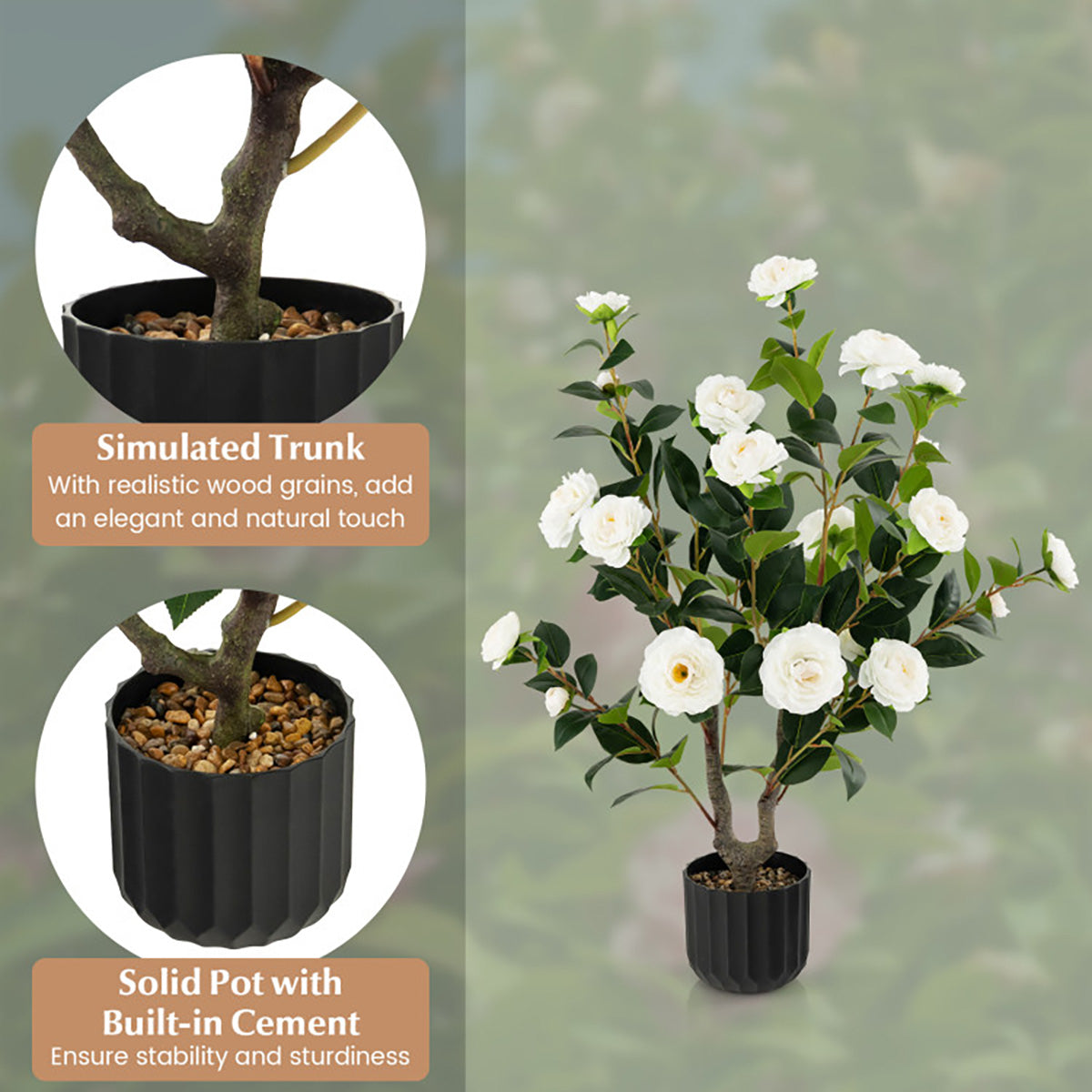 38'' Artificial Camellia Flower Trees with Cement Pot (Set of 2) - image 17