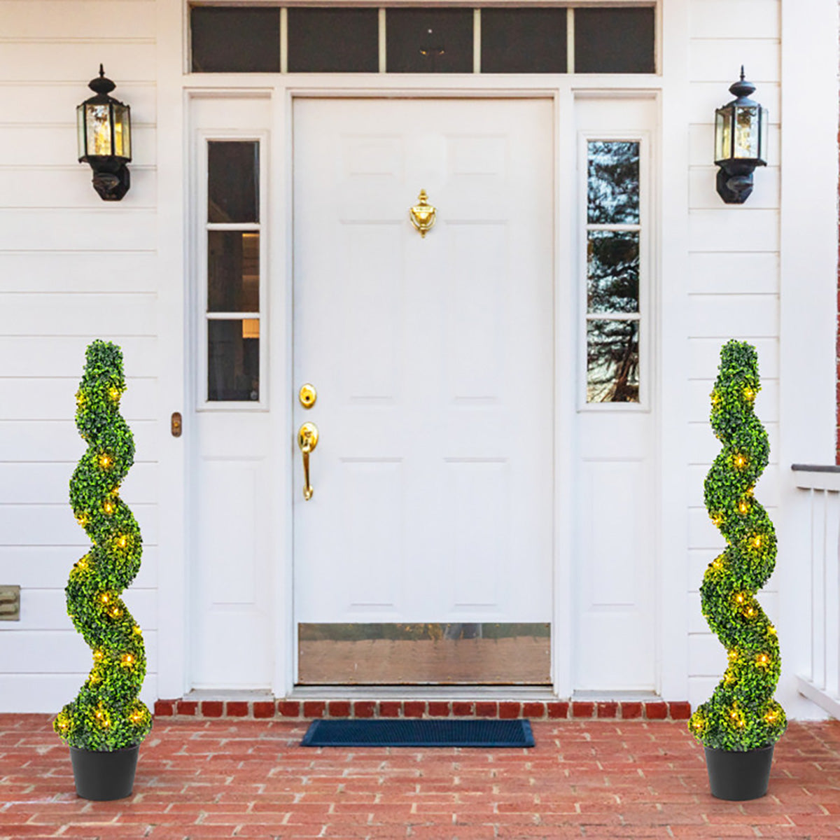 Pre-Lit Artificial Boxwood Spiral Topiary Trees (Set of 2)