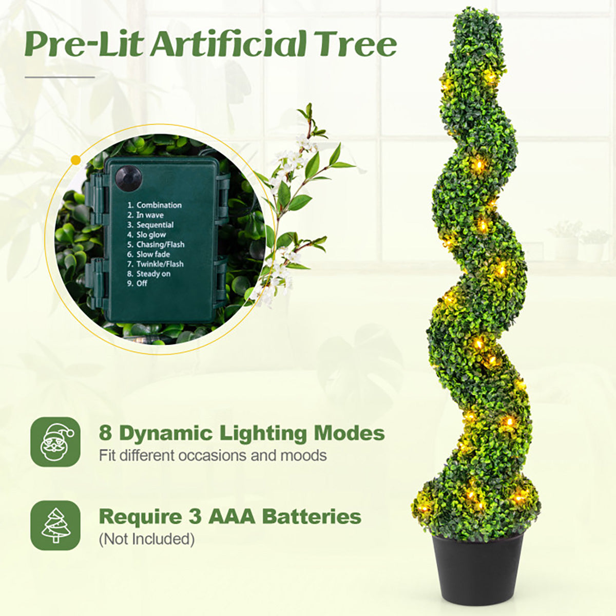 Pre-Lit Artificial Boxwood Spiral Topiary Trees (Set of 2) - image 4