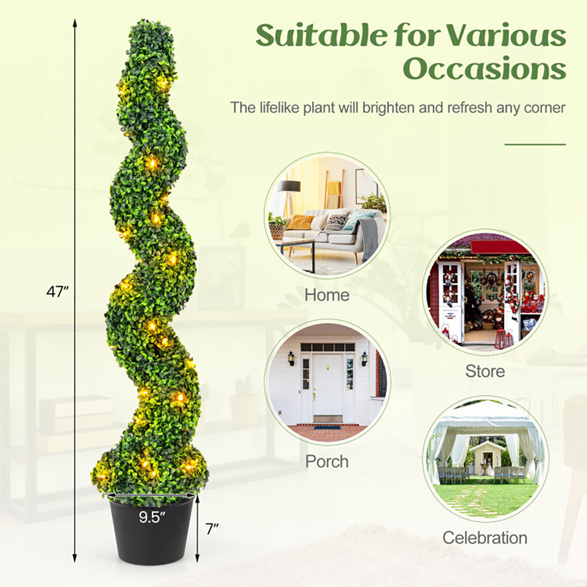 Pre-Lit Artificial Boxwood Spiral Topiary Trees (Set of 2) - image 8
