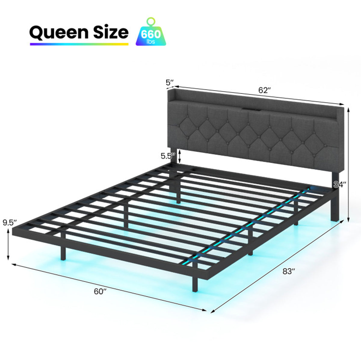Floating LED Bed Frame with Charging Station - image 11