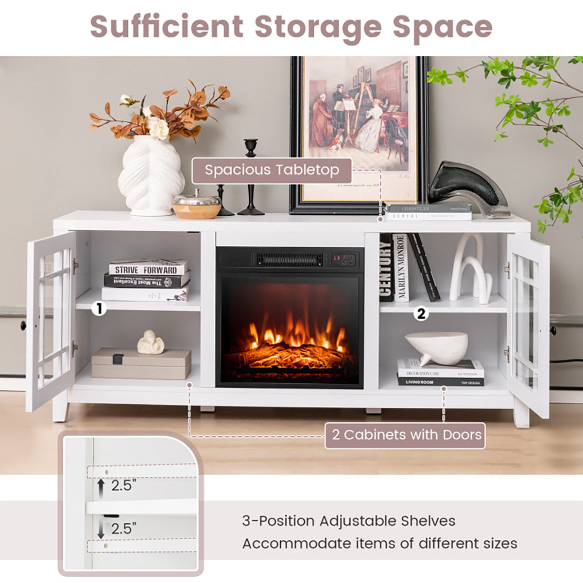 58'' Fireplace TV Stand with Adjustable Shelves - image 23