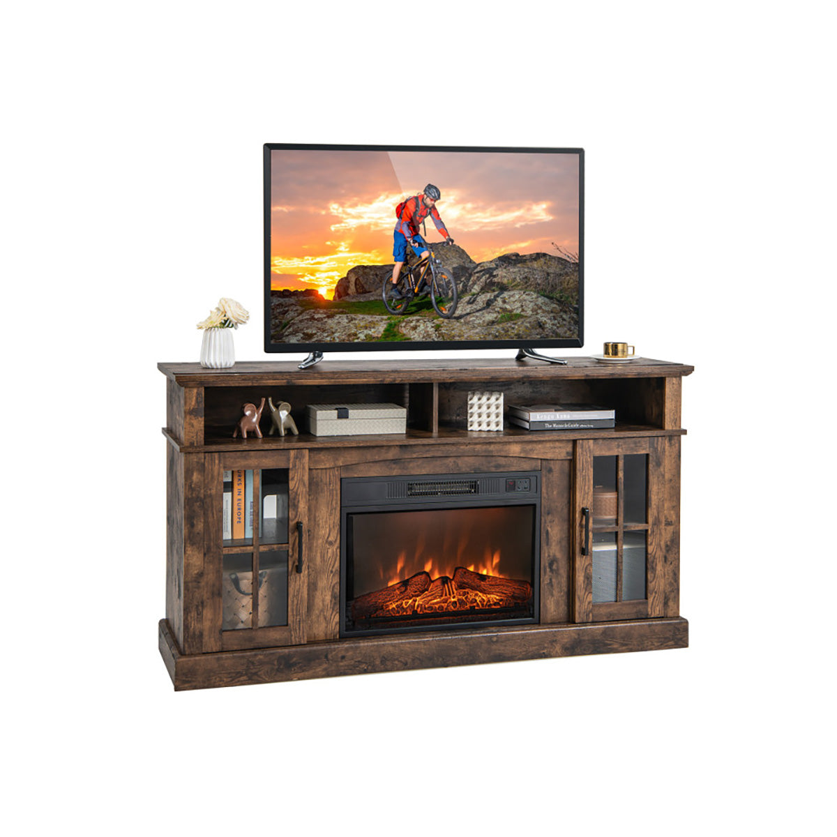 58'' Fireplace TV Stand with Side Cabinets - image 2