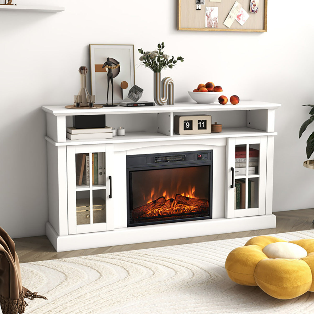 58'' Fireplace TV Stand with Side Cabinets