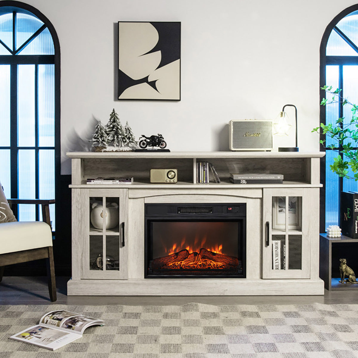 58'' Fireplace TV Stand with Side Cabinets - image 26