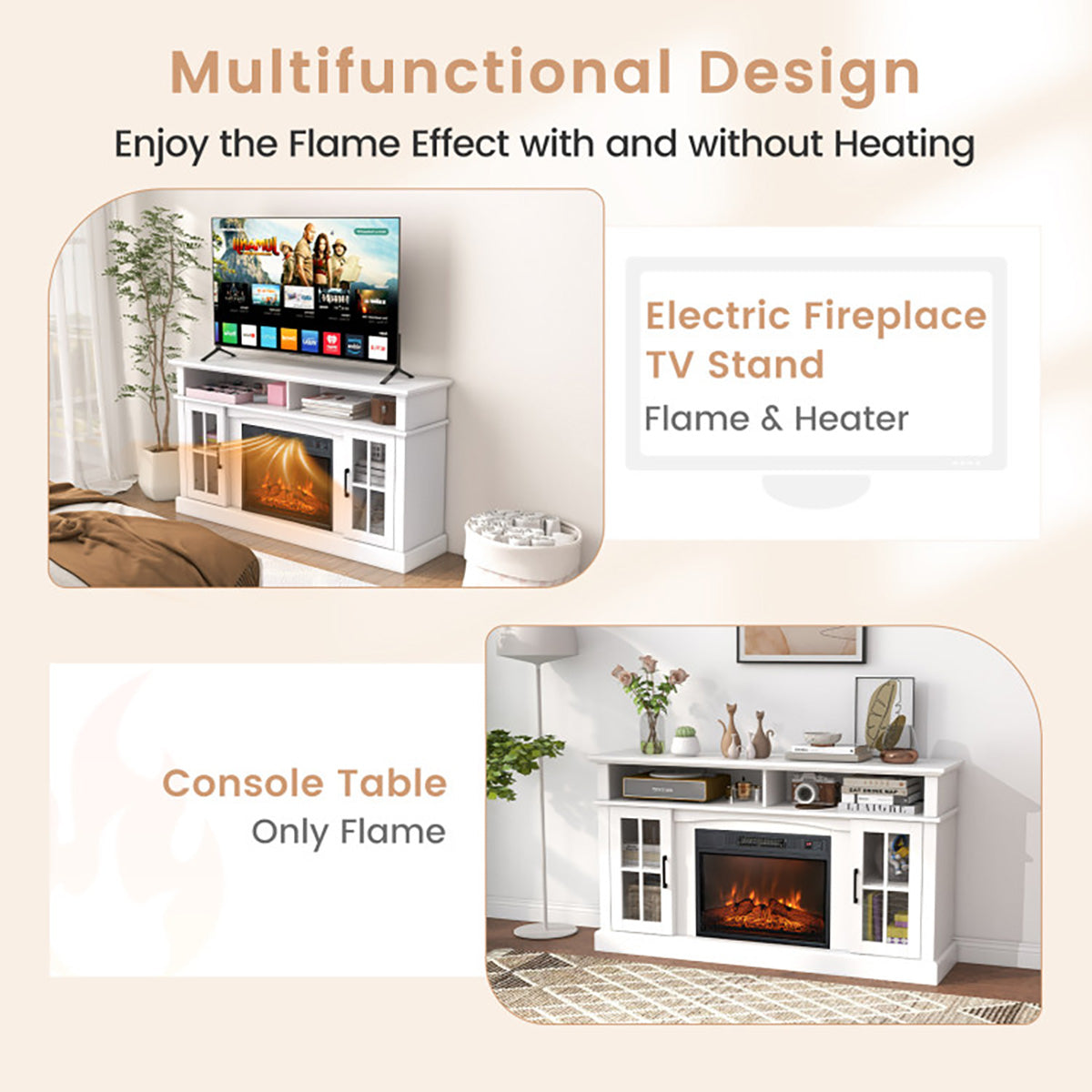 58'' Fireplace TV Stand with Side Cabinets - image 6