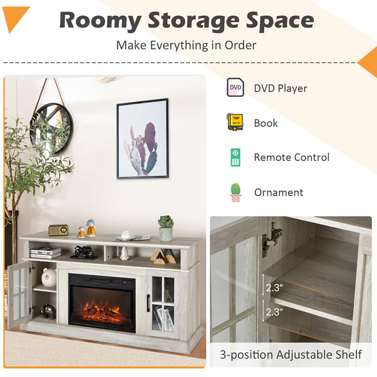 58'' Fireplace TV Stand with Side Cabinets - image 27