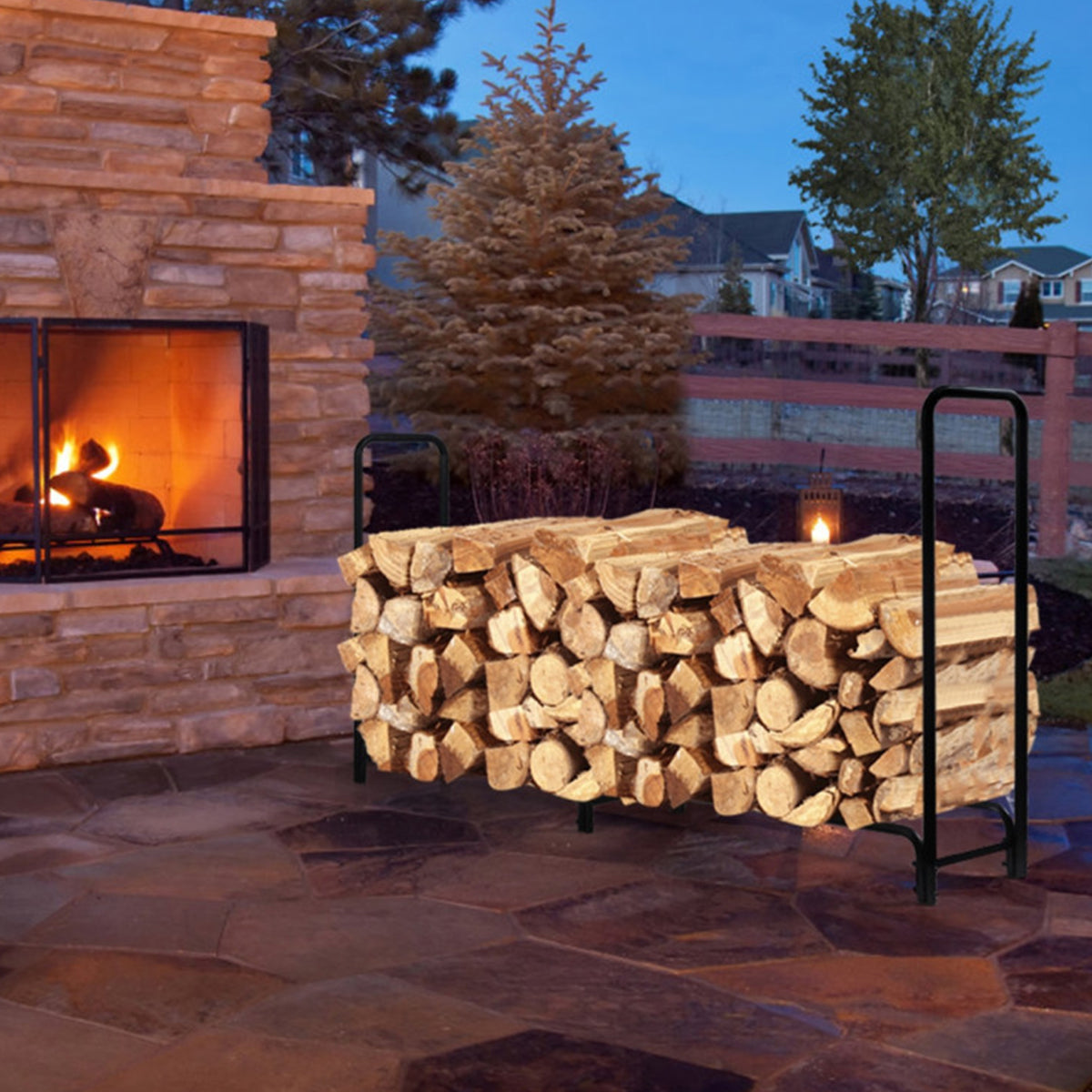 8' Outdoor Steel Firewood Log Rack