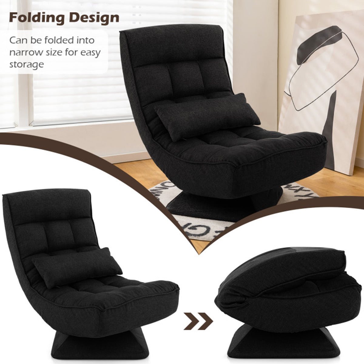 Adjustable 360° Swivel Floor Chair with Massage Pillow - image 25