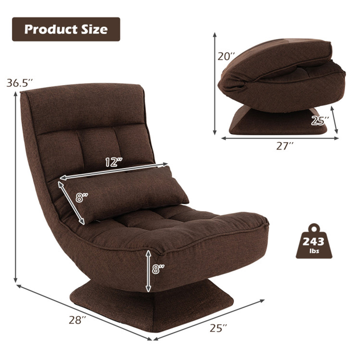 Adjustable 360° Swivel Floor Chair with Massage Pillow - image 8