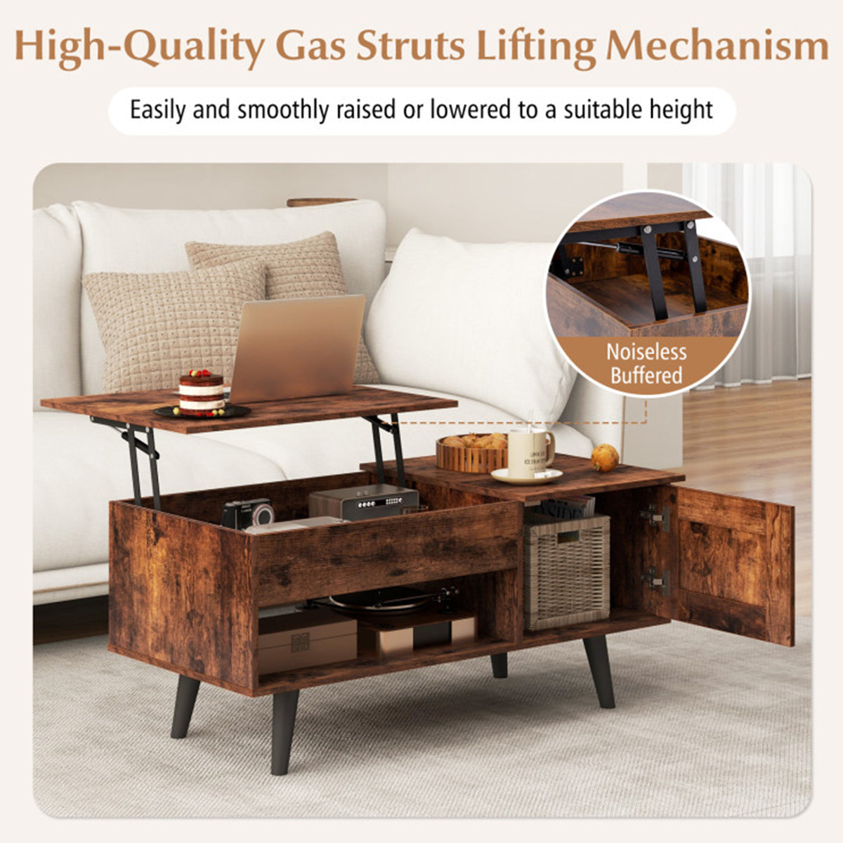 Lift Top Coffee Table with Hidden Storage Compartment - image 15