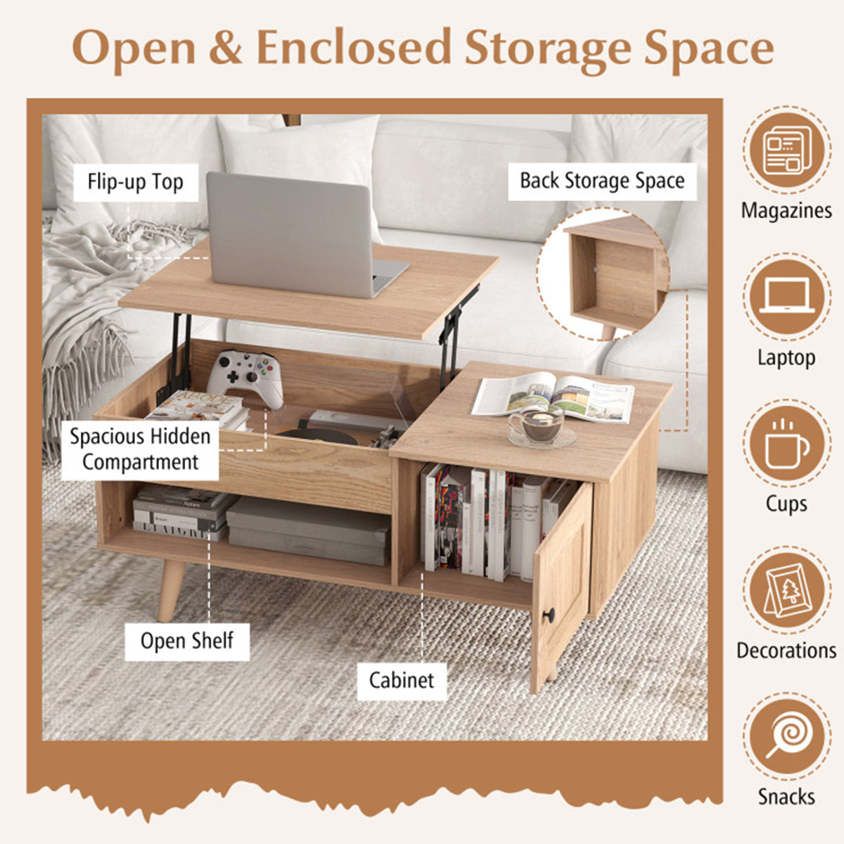 Lift Top Coffee Table with Hidden Storage Compartment - image 4