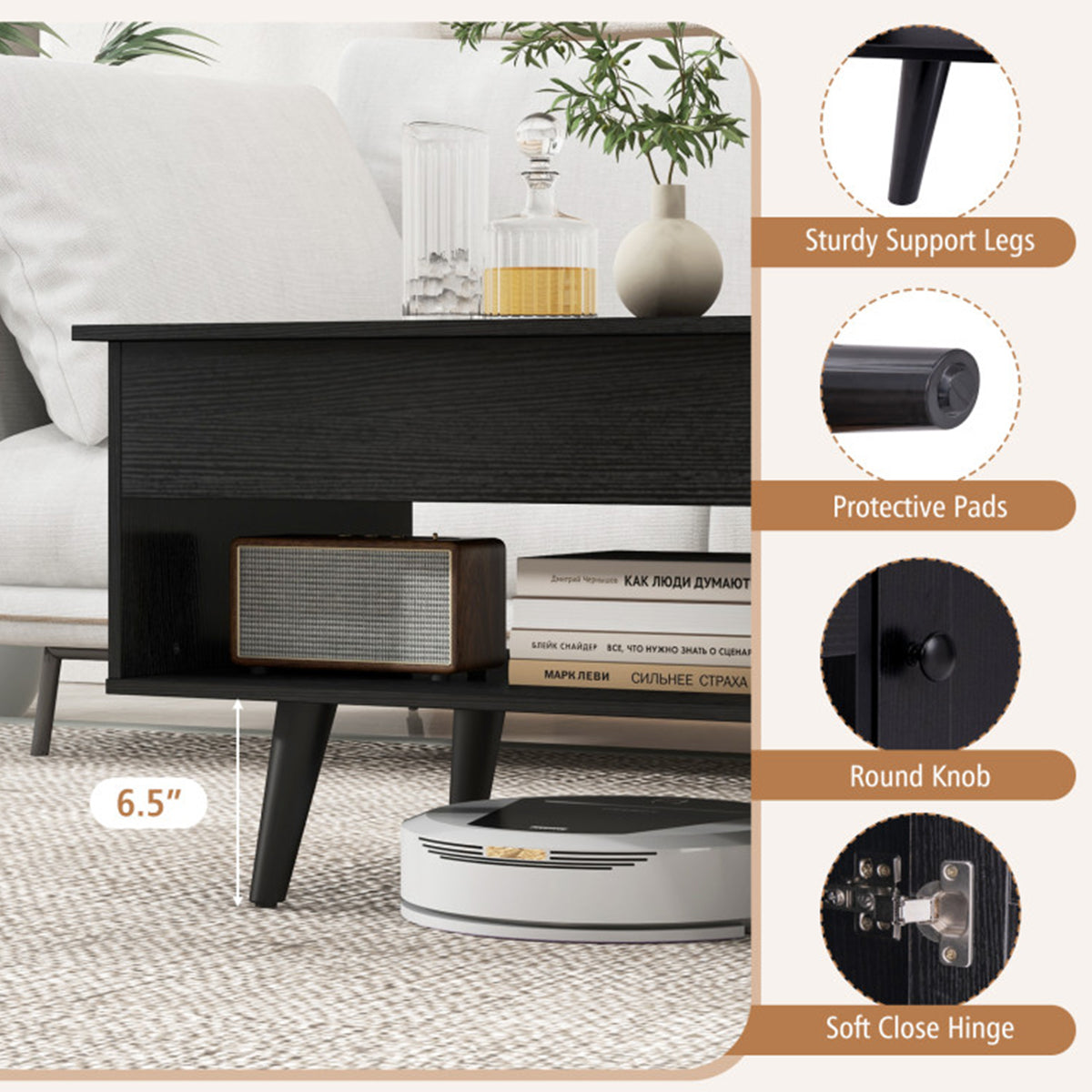 Lift Top Coffee Table with Hidden Storage Compartment - image 23