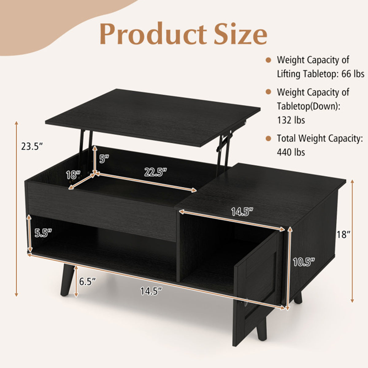 Lift Top Coffee Table with Hidden Storage Compartment - image 33