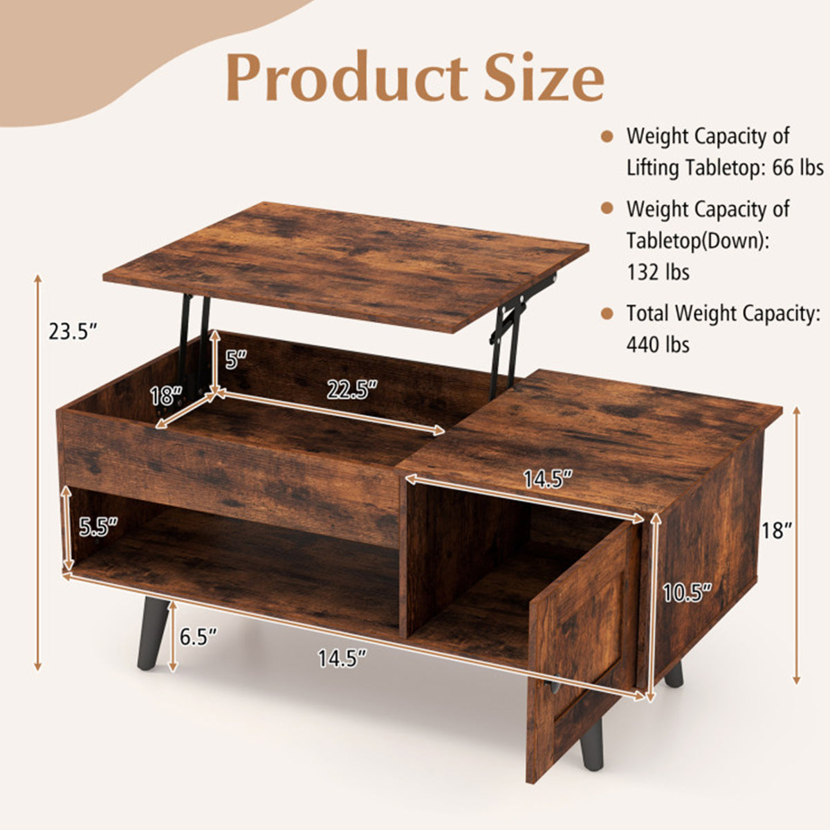 Lift Top Coffee Table with Hidden Storage Compartment - image 21
