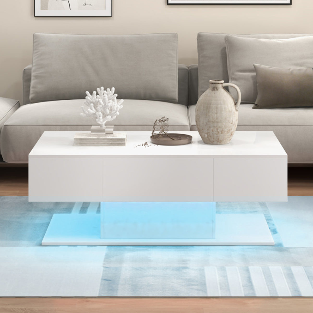 LED Coffee Table with Storage Drawers