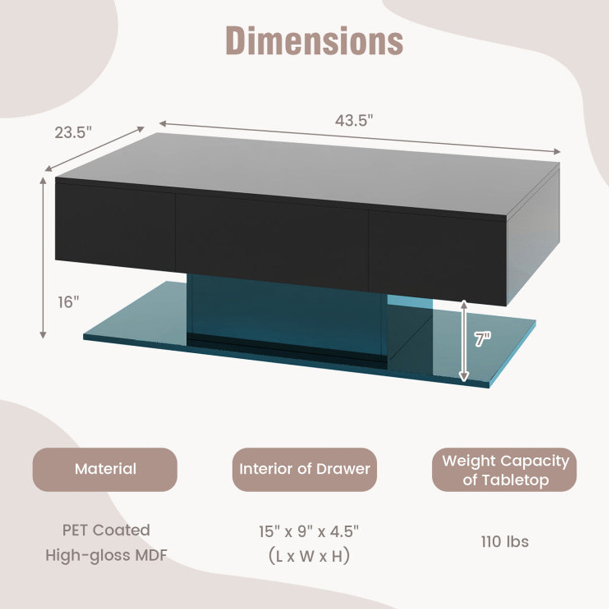 LED Coffee Table with Storage Drawers - image 18