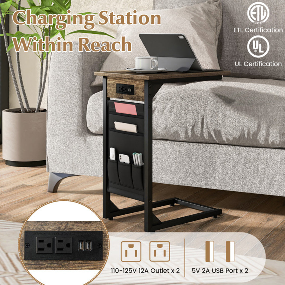 C-Shaped End Tables with Charging Station (Set of 2) - image 5