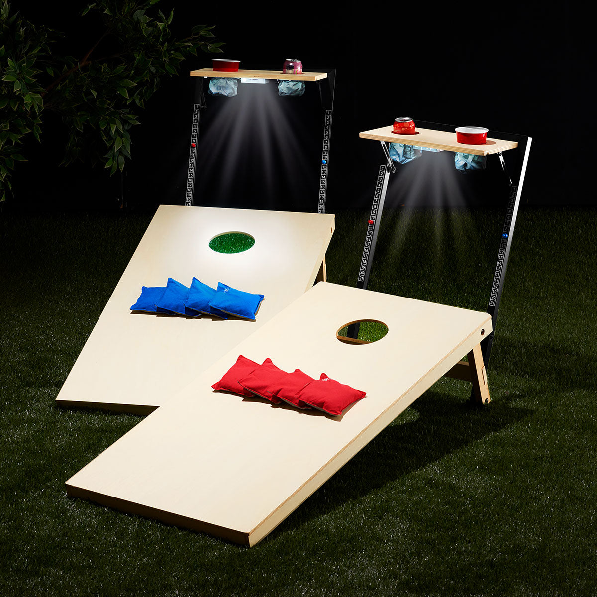LED Wood Cornhole Set with Integrated Caddy