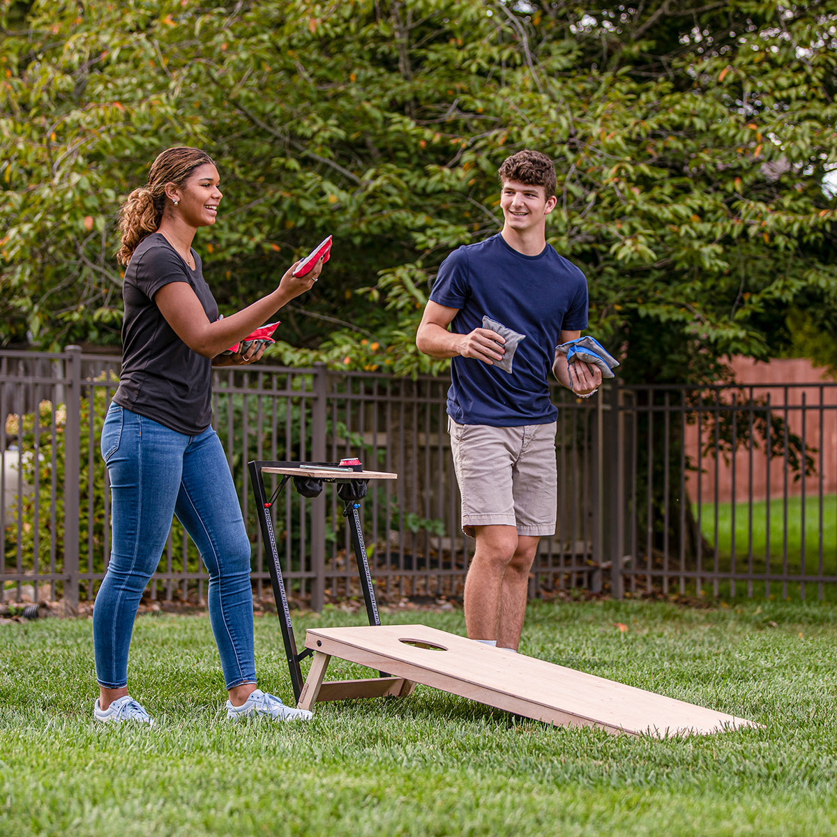 LED Wood Cornhole Set with Integrated Caddy - image 3
