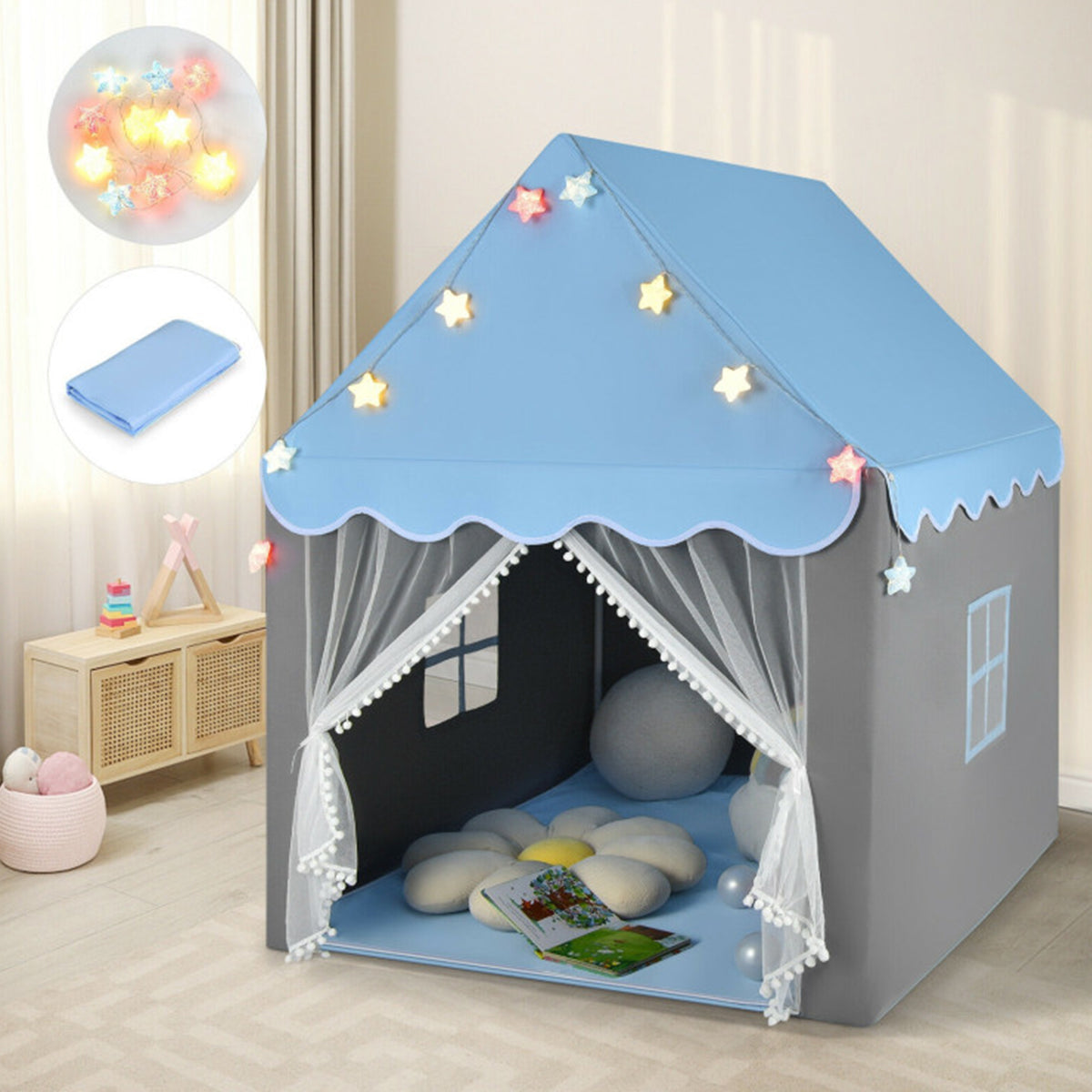 Kids Playhouse Tent with Star String Lights