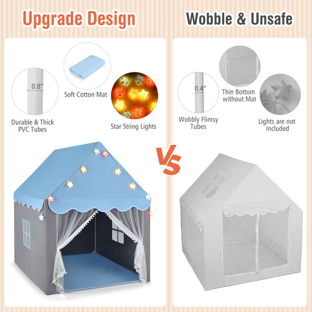 Kids Playhouse Tent with Star String Lights - image 7