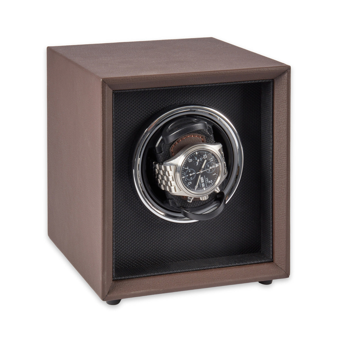 Single Brown Leather Watch Winder with Color Changing Light - image 3