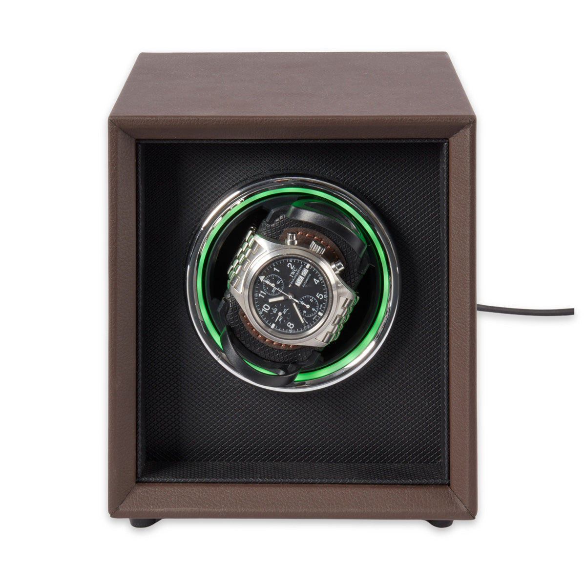 Single Brown Leather Watch Winder with Color Changing Light - image 7